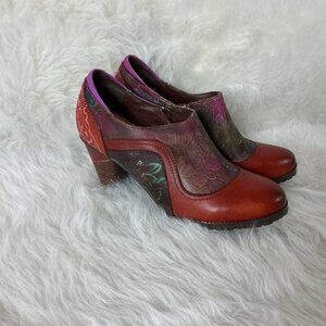 Socofy Red Purple, Pink Green Floral Patchwork Side Zip Pumps EU 40 US 9 - 9.5